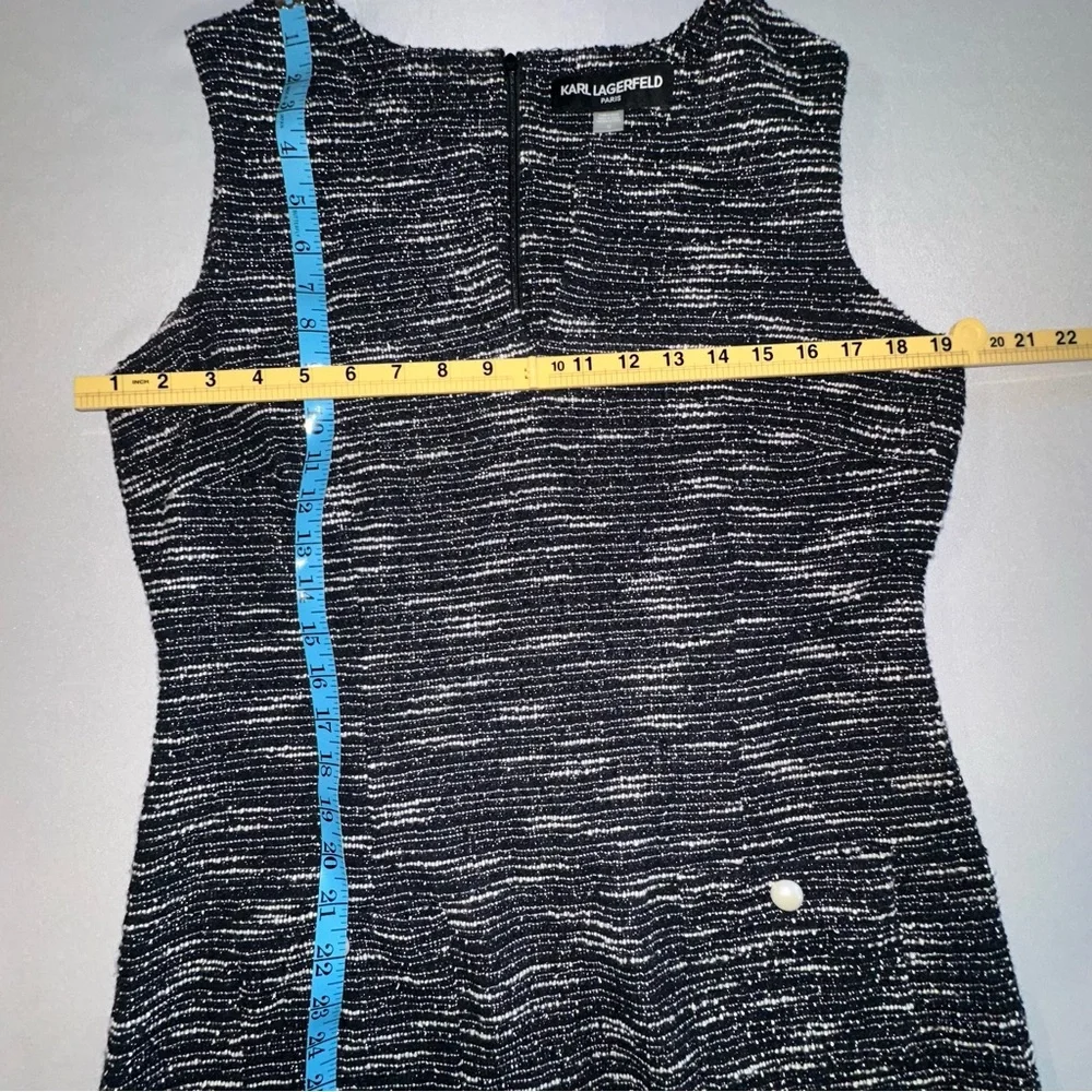 Karl Lagerfeld • Tweed Shift Dress Womens 12 Black White White Pearl Buttons - Picture 14 of 16